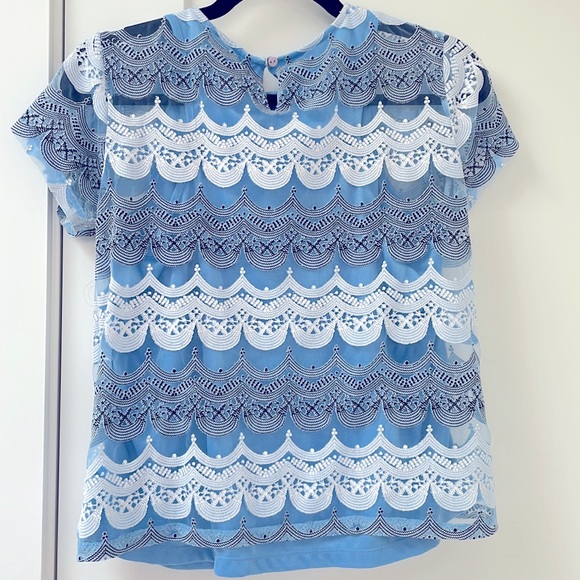 Zink London scalloped lace pattern blue blouse size S - Picture 2 of 7